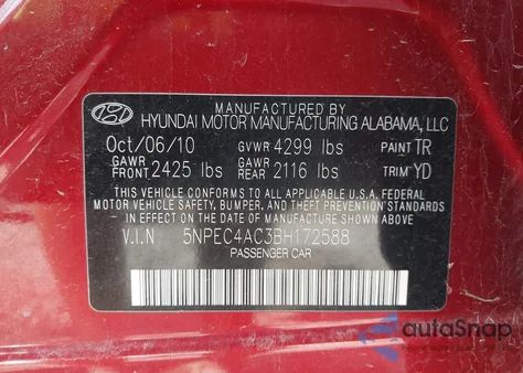 2011 Hyundai Sonata Limited z USA, uszkodzony, nr VIN 5NPEC4AC3BH172588